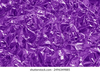 Purple foil texture background, pattern of wrapping paper with crumpled and wavy.