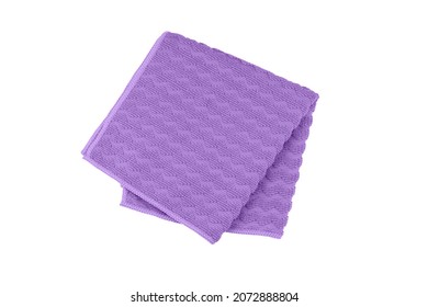 Purple Folded Microfiber Towel Isolated On White Background, Top View.