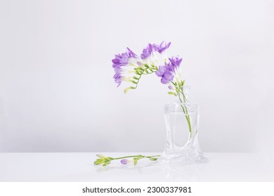 purple freesia in glass vase on white background - Powered by Shutterstock