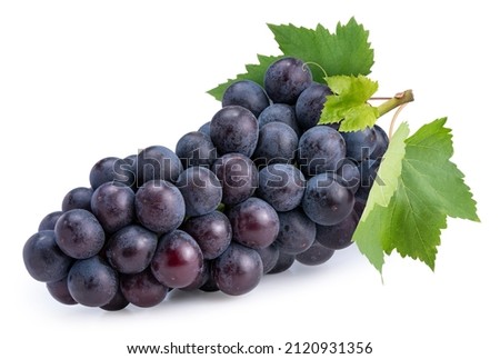 Purple grape isolated on background, Kyoho Grape with leaves isolated on white With clipping path.