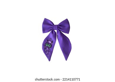 Purple Hairbow, Hair Bows With Floral Decoration Isolated On White Background. A Great Hair Accessory For Girl And Woman