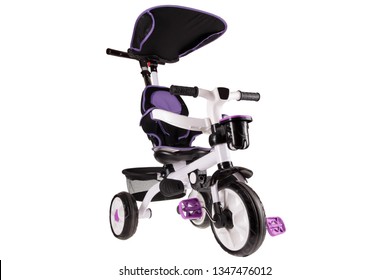 Purple Handle Child Tricycle Isolated On White