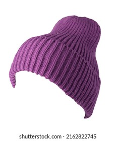 Purple Hat Isolated On White Background .knitted Hat .