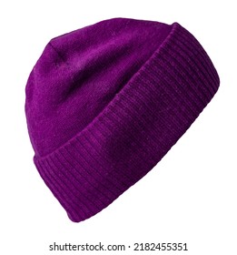 Purple Hat Isolated On White Background .knitted Hat .