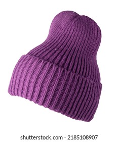 Purple Hat Isolated On White Background .knitted Hat .