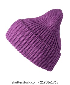 Purple Hat Isolated On White Background .knitted Hat .