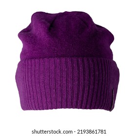 Purple Hat Isolated On White Background .knitted Hat .