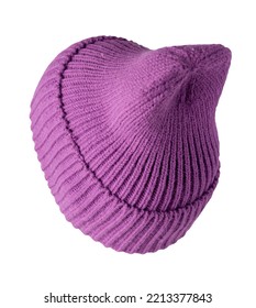 Purple Hat Isolated On White Background .knitted Hat .