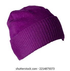 Purple Hat Isolated On White Background .knitted Hat .