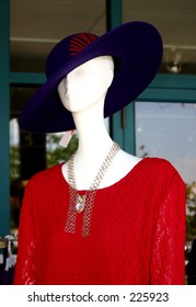 red dress purple hat