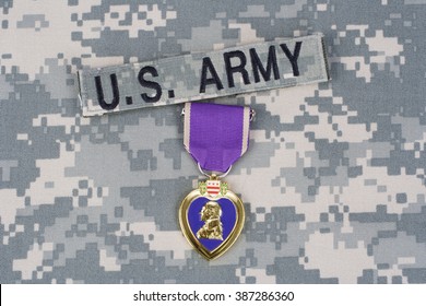 Purple Heart  Award On US ARMY Camouflage Uniform