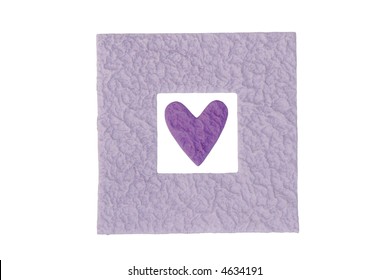 Purple Heart Within A Rectangular Frame, Textured Surface, White Background