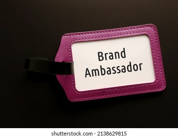 Purple ID Card Holder With Text BRAND AMBASSADOR, Refer To Person Employed By Organization Or Business Owner To Represent Brand In Positive Image To Increase Brand Awareness