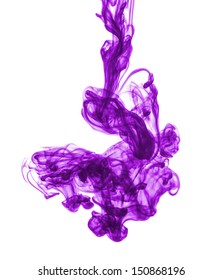 Purple Ink Dropped Into Water Isolated On White