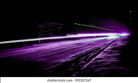 Purple Light Beam - Abstract Street View At Night