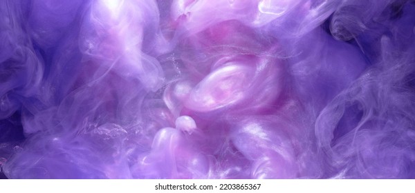 Purple Lilac Multicolored Smoke Abstract Background, Acrylic Paint Underwater Explosion