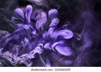 Purple Lilac Multicolored Smoke Abstract Background, Acrylic Paint Underwater Explosion