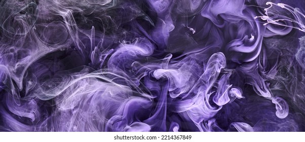 Purple Lilac Multicolored Smoke Abstract Background, Acrylic Paint Underwater Explosion