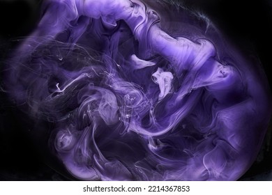 Purple Lilac Multicolored Smoke Abstract Background, Acrylic Paint Underwater Explosion