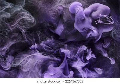 Purple Lilac Multicolored Smoke Abstract Background, Acrylic Paint Underwater Explosion