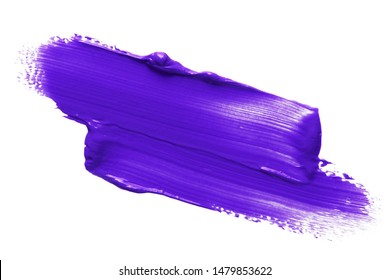 Purple Lipstick Or Paint Smear Smudge Swatch Isolated On White Background. Cream Makeup Texture. Colored Cosmetic Product Brush Stroke Swipe Sample