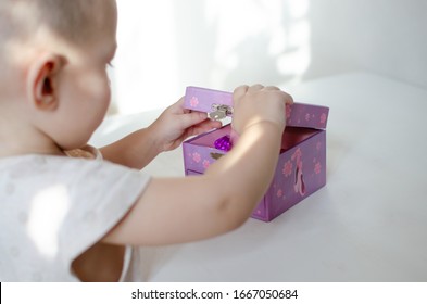 Purple Music Baby Jewelry Box With Ballerina. Baby Open Box