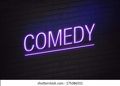 Purple Neon Sign With Comedy Text On Wall