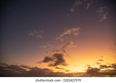 Purple, Orange Pastel Tones At Sunset Over The North Pacific Ocean During Spring Time. 