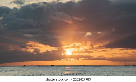 Purple, Orange Pastel Tones At Sunset Over The North Pacific Ocean During Spring Time. 