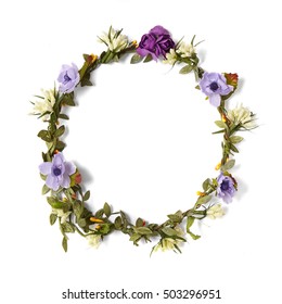 A Purple Paper Flower Crown Isolated On A White Background