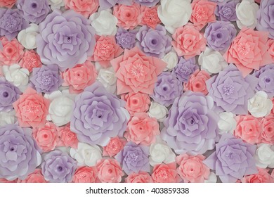 Purple Peach And White Paper Flowers Background