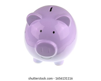 Purple Piggy Bank Isolated On White Background  