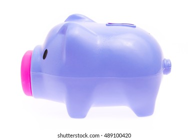 Purple Piggy Bank On Isolated White Background