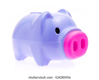 Purple Piggy Bank On Isolated White Background