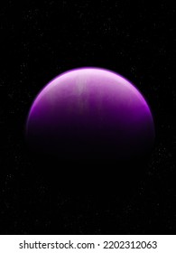 Purple planet with a solid surface and atmosphere. Fantastic exoplanet, sci-fi background. 
