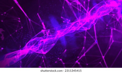 Purple plexus Glittering space particle form, futuristic neon graphic Background, energy 3d abstract art element illustration, technology artificial intelligence, shape theme wallpaper