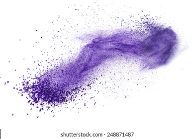 Purple Powder Explosion Isolated On White Background