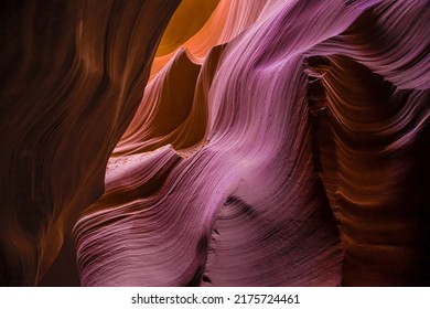 Purple Ripples In Lower Antelope Canyon, Arizona, United States.