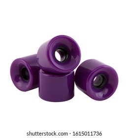 Purple Skateboard Wheels Isolated On White, Close Up