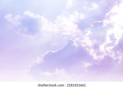 Purple Sky With White Cloud. The Phenomenon Of The Arctic Light Curtain Of Wonderful Colors Winter Skies Are Cool Days, Nice Weather And Beautiful Nature.