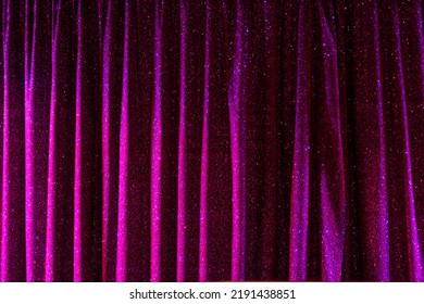 Purple Stage Curtain In Theatre, Drapes. Textured Background