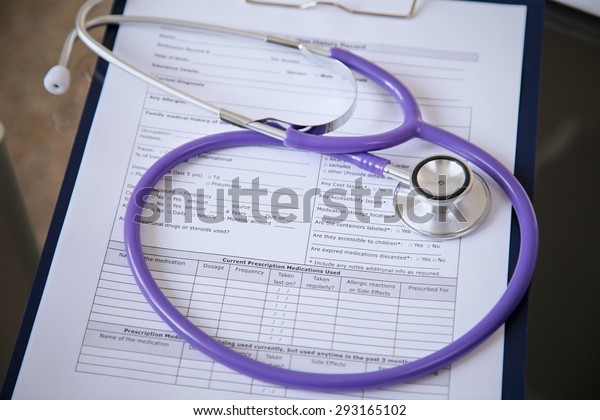 Purple Stethoscope On Glass Desk Stock Photo Edit Now 293165102