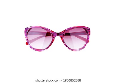 Purple sunglasses white background isolated closeup top view, fashionable female pink sunglass, women's trendy stylish red eyeglasses, ultraviolet protection sun glass, summer beach holidays accessory - Powered by Shutterstock