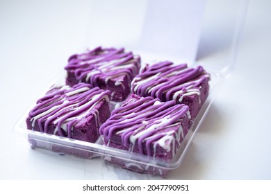 Purple Sweet Potato Brownie Cake on a white background