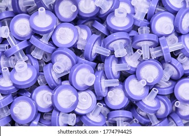 Purple Syringe PTFE Membrane Filters For Filtration Samples Before High Performance Liquid Chromatography Or For Microbiological Analysis. 