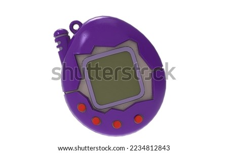 purple tamagotchi with blank screen on white background
