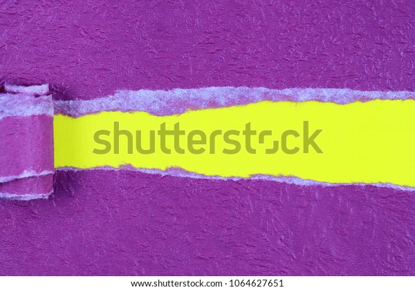 Purple torn sheet on a\
yellow background.