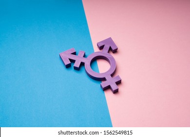 Purple Transsexual Symbol Over Dual Blue And Red Color Backdrop