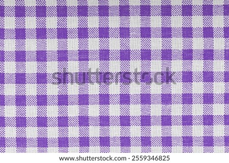 Purple, violet and white checkered, pattern, design, cotton fabric for sewing, texture background close-up
