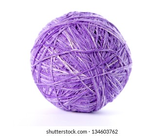 Purple Wool Yarn Ball Isolated On White